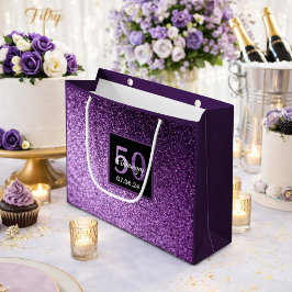Bolsa De Regalo Grande 50.º cumpleaños 50 purpurina morado glam chica