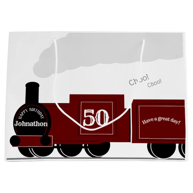 Bolsa De Regalo Grande 50.º cumpleaños del tren de vapor personalizado (Anverso)