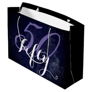 Bolsa De Regalo Grande 50.º cumpleaños o aniversario | Morado y blanco