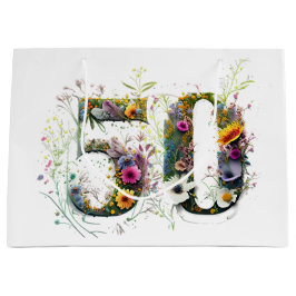 Bolsa De Regalo Grande 50.º texto decorativo de flores silvestres de cump