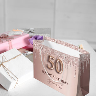 Bolsa De Regalo Grande 50 años rosa purpurina oro estilo globo rosa