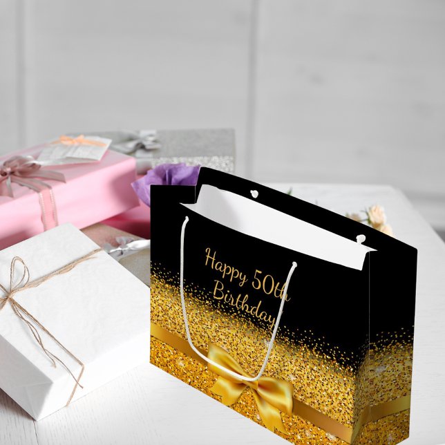 Bolsa De Regalo Grande 50 cumpleaños negro dorado clásico elegante (Subido por el creador)