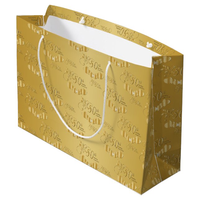 Bolsa De Regalo Grande 50.o aniversario de boda de oro elegante (Angulo reverso)