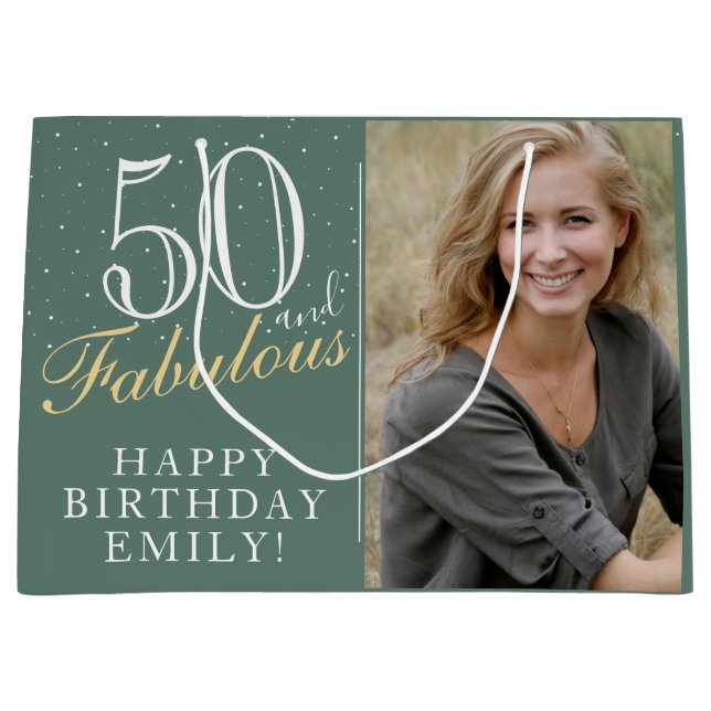 Bolsa De Regalo Grande 50 y Fabulous Elegant 50th Birthday Photo (Anverso)