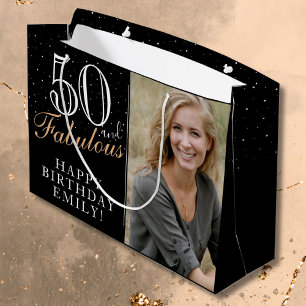 Bolsa De Regalo Grande 50 y Fabulous Elegant Black 50th Birthday Photo