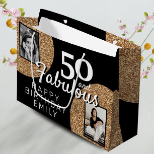 Bolsa De Regalo Grande 50 y Fabulous Gold Purpurina 2 Photo 50th Birthday