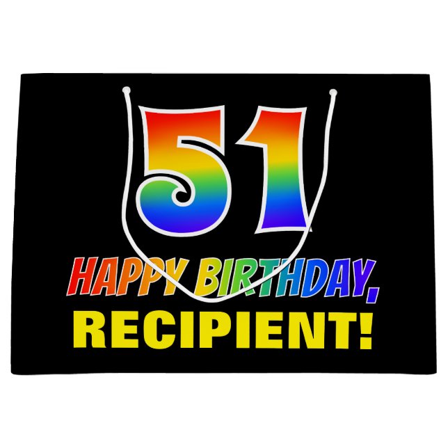 Bolsa De Regalo Grande 51° cumpleaños: audaz, divertido, simple, arcoiris (Anverso)