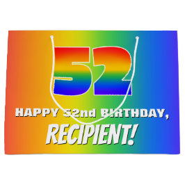 Bolsa De Regalo Grande 52nd Birthday: Colorful, Fun Rainbow Pattern # 52