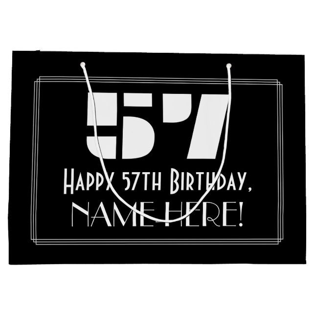 Bolsa De Regalo Grande 57 cumpleaños ~ Art Deco Inspirado Aspecto "57" +  (Reverso)