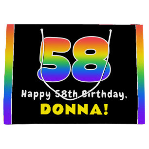 Bolsa De Regalo Grande 58º cumpleaños: arcoiris colorido # 58, nombre per