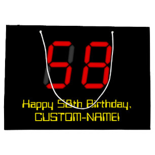 Bolsa De Regalo Grande 58º cumpleaños: Red Digital Clock Style "58" + Nom