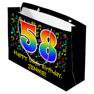Bolsa De Regalo Grande 58º cumpleaños - Símbolos de música colorida, arco