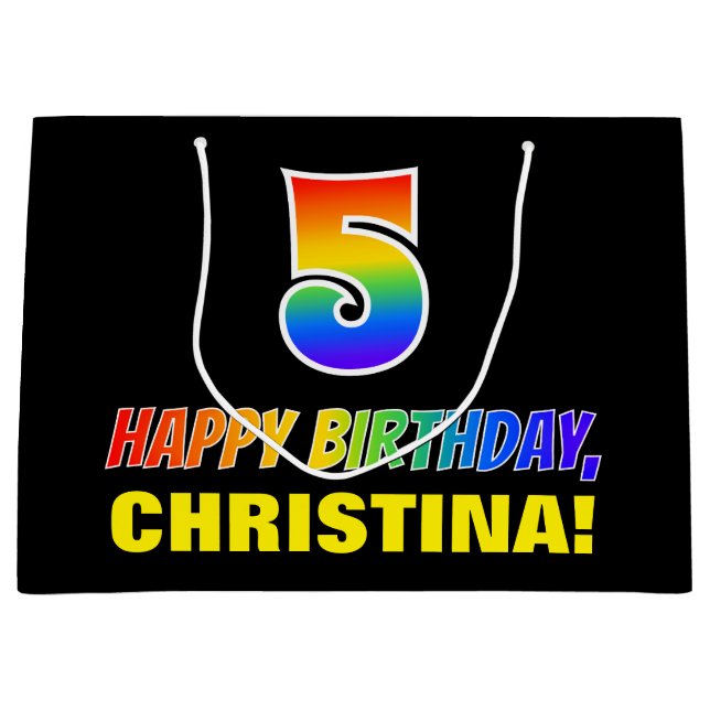 Bolsa De Regalo Grande 5.º cumpleaños: audaz, divertido, simple, arcoiris (Anverso)