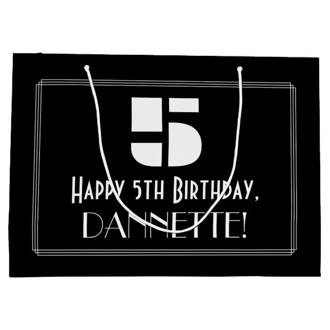 Bolsa De Regalo Grande 5 Cumpleaños ~ Art Decó Inspira Aspecto "5" + Nomb (Reverso)