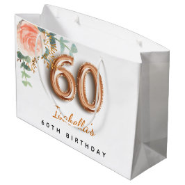 Bolsa De Regalo Grande 60.º cumpleaños rosa floral oro eucalipto