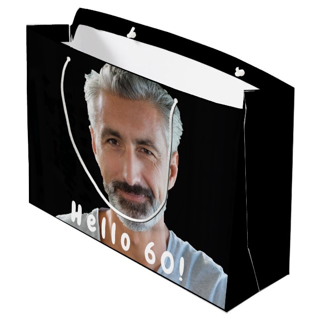 Bolsa De Regalo Grande 60.º personalizado de cumpleaños foto blanco negro (Angulo reverso)