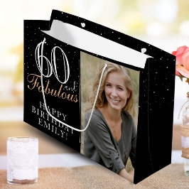 Bolsa De Regalo Grande 60 y Fabulous Elegant Black 60th Birthday Photo