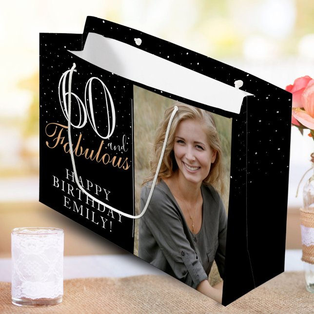 Bolsa De Regalo Grande 60 y Fabulous Elegant Black 60th Birthday Photo (Subido por el creador)