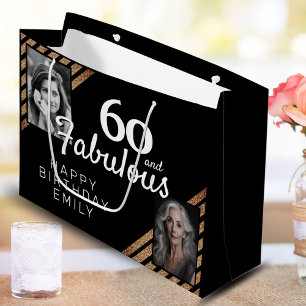 Bolsa De Regalo Grande 60 y Fabulous Gold Purpurina 2 Photo 60th Birthday