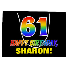 Bolsa De Regalo Grande 61° cumpleaños: audaz, divertido, simple, arcoiris