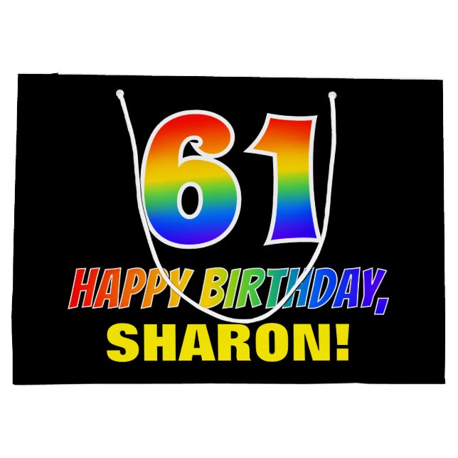 Bolsa De Regalo Grande 61° cumpleaños: audaz, divertido, simple, arcoiris (Reverso)