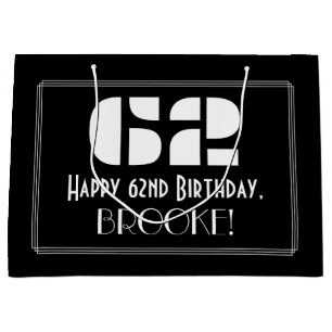Bolsa De Regalo Grande 62º cumpleaños ~ Art Deco Inspirado Aspecto "62" +