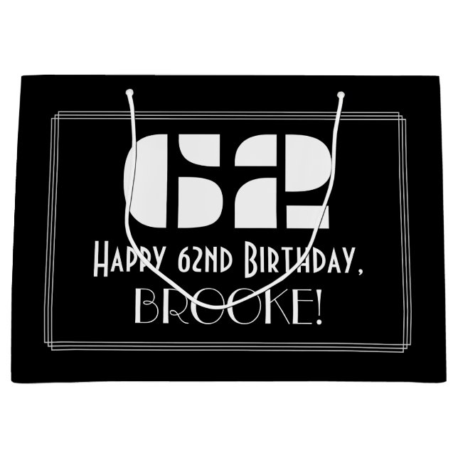 Bolsa De Regalo Grande 62º cumpleaños ~ Art Deco Inspirado Aspecto "62" + (Anverso)
