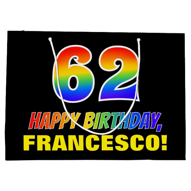 Bolsa De Regalo Grande 62º cumpleaños: audaz, divertido, simple, arcoiris (Reverso)