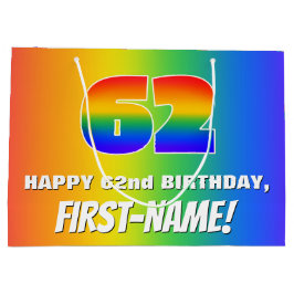 Bolsa De Regalo Grande 62º cumpleaños: Colorido, divertido patrón arcoiri