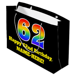 Bolsa De Regalo Grande 62 cumpleaños ~ Divertido, Colorido, Vibrante, Arc