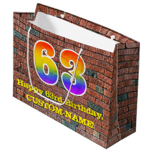 Bolsa De Regalo Grande 63° cumpleaños: Arcoiris divertido, inspirado en g