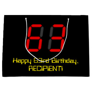 Bolsa De Regalo Grande 63.o Cumpleaños: Estilo rojo "63" del reloj de