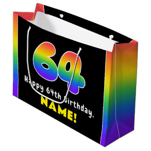 Bolsa De Regalo Grande 64º cumpleaños: arcoiris colorido # 64, nombre per