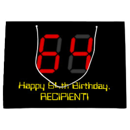 Bolsa De Regalo Grande 64º cumpleaños: Red Digital Clock Style "64" + Nom