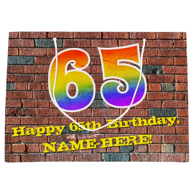 Bolsa De Regalo Grande 65º cumpleaños: Arcoiris divertido, inspirado en e (Anverso)