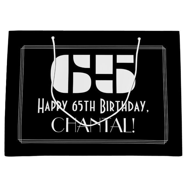 Bolsa De Regalo Grande 65º cumpleaños ~ Art Deco Inspirado Aspecto "65" + (Anverso)