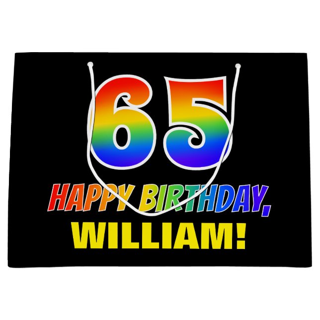 Bolsa De Regalo Grande 65º cumpleaños: audaz, divertido, simple, arcoiris (Anverso)