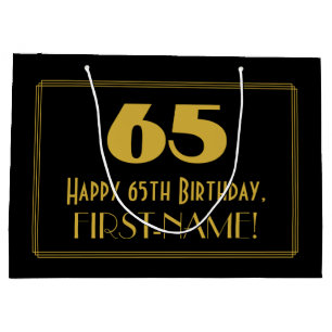 Bolsa De Regalo Grande 65º cumpleaños — Estilo Art Déco "65" y nombr
