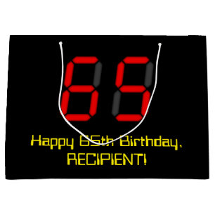 Bolsa De Regalo Grande 65º cumpleaños: Red Digital Clock Style "65" + Nom