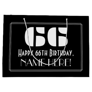 Bolsa De Regalo Grande 66º cumpleaños ~ Art Deco Inspirado Aspecto "66" +