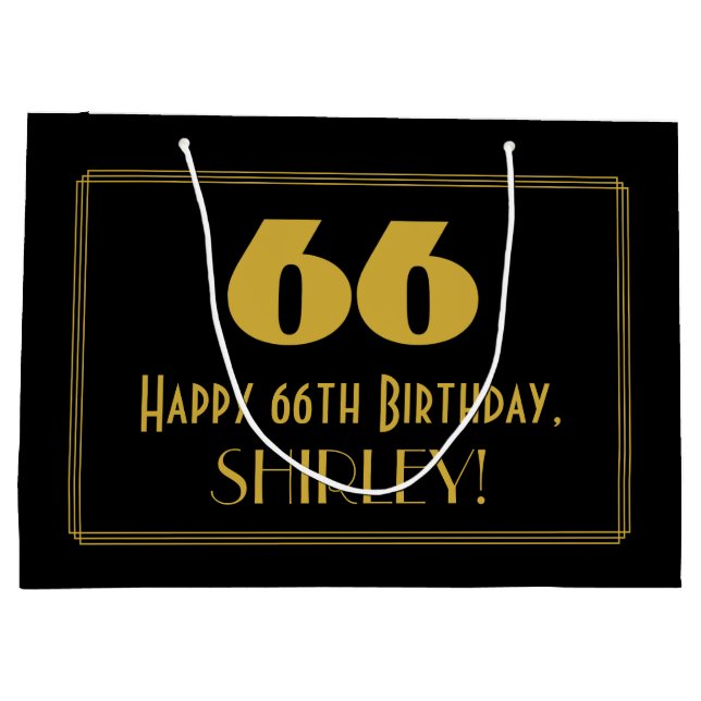 Bolsa De Regalo Grande 66º cumpleaños — Estilo Art Déco "66" y nombre (Reverso)