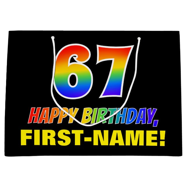 Bolsa De Regalo Grande 67º cumpleaños: audaz, divertido, simple, arcoiris (Anverso)