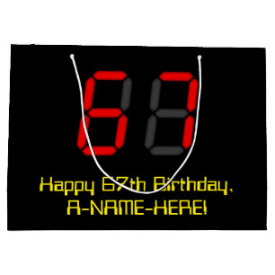 Bolsa De Regalo Grande 67º cumpleaños: Red Digital Clock Style "67" + Nom