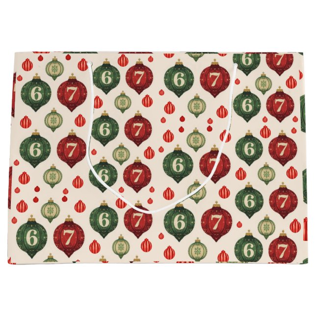 Bolsa De Regalo Grande 67 Retro Christmas Ornament Wrapping Paper  (Anverso)
