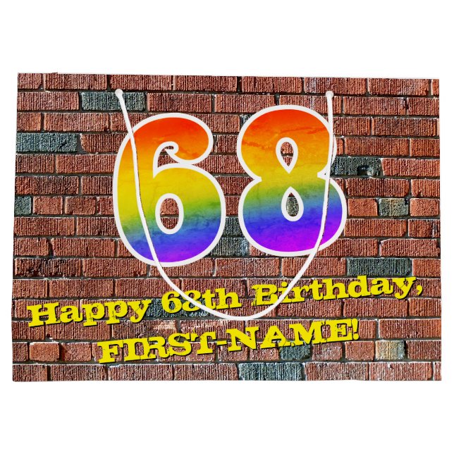 Bolsa De Regalo Grande 68º cumpleaños: Arcoiris divertido, inspirado en e (Reverso)