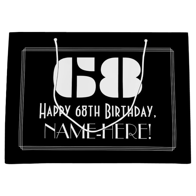 Bolsa De Regalo Grande 68º cumpleaños ~ Art Deco Inspirado Aspecto "68" + (Anverso)