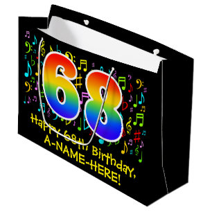 Bolsa De Regalo Grande 68º cumpleaños - Símbolos de música colorida, arco