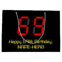 69º cumpleaños: Red Digital Clock Style "69" + Nom