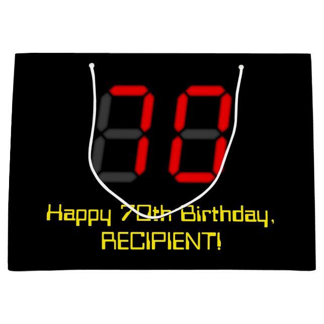 Bolsa De Regalo Grande 70.º cumpleaños: Red Digital Clock Style "70" + No (Anverso)