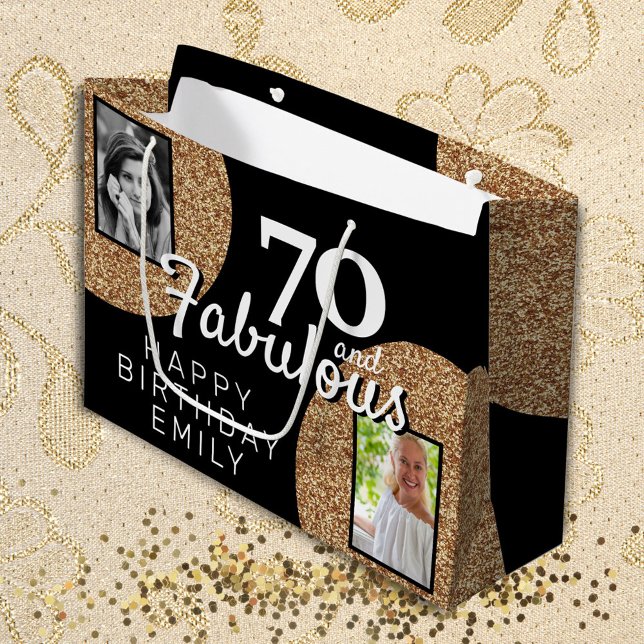 Bolsa De Regalo Grande 70 y Fabulous Gold Purpurina 2 Photo 70th Birthday (Subido por el creador)